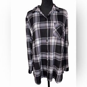 🆕💜 Eden & Olivia Black & White Plaid Fleece Lined Flannel Shirt – 2X
